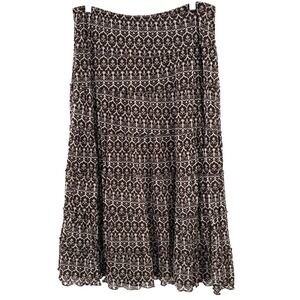 Sophie Max Skirt Large Brown White Damask Print Tiered Midi Stretch Boho